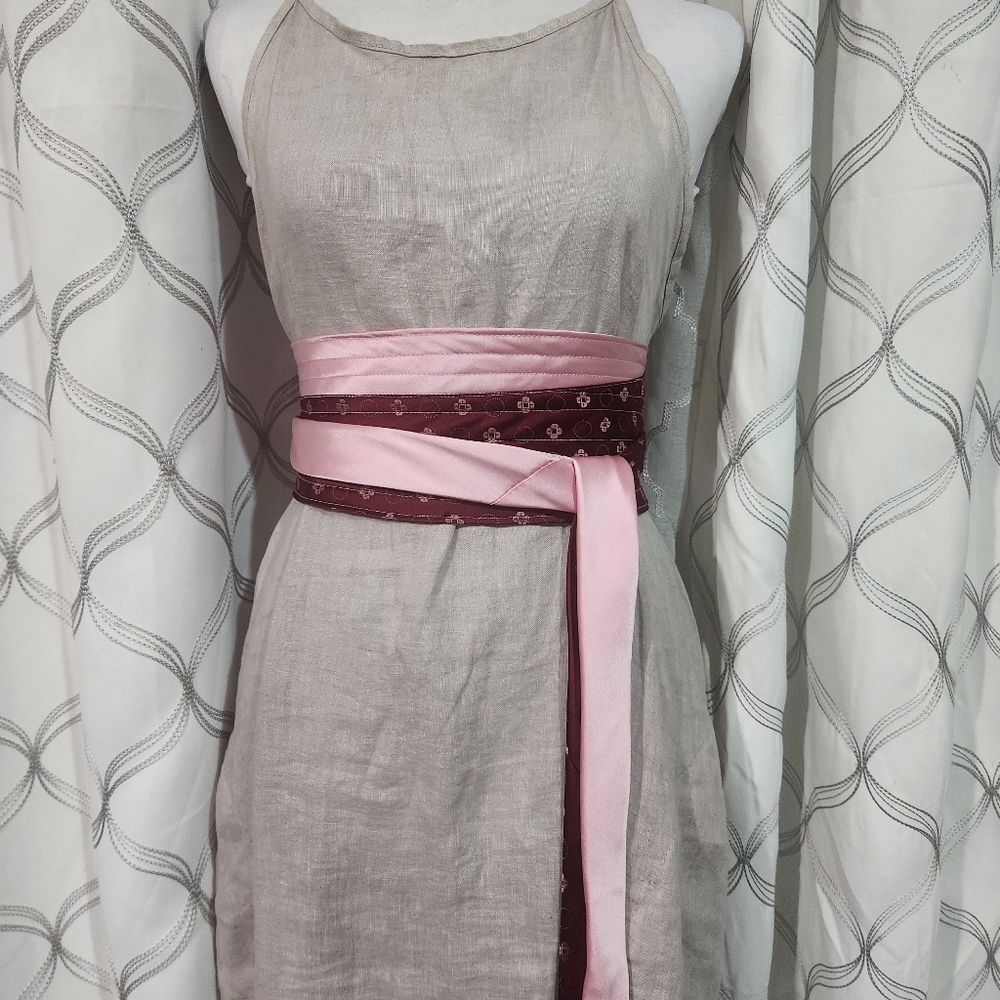 Hand Crafted Deep Rose Pink Obi Style Waist Wrap Belt 100% Silk Reclaimed
